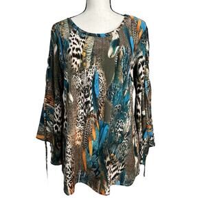Melissa Paige blouse feathers animal print women's medium